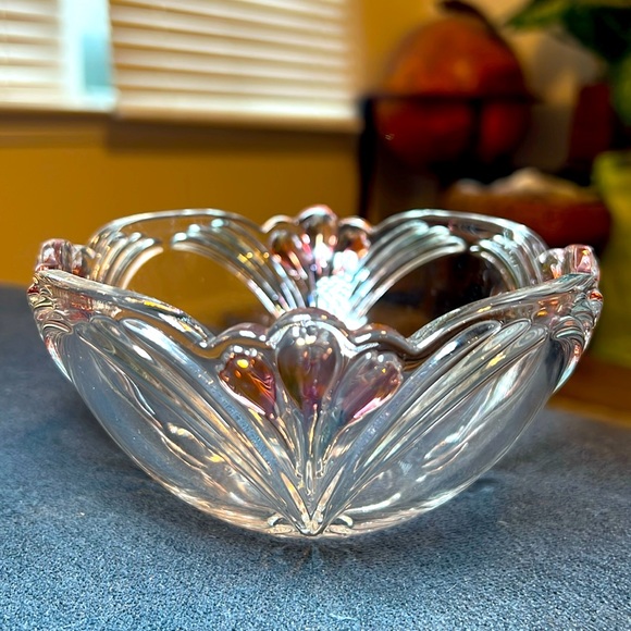 Vintage Other - Vintage Mikasa French Bouquet Glass Round Candy Dish Bowl Scalloped Pink Tulips